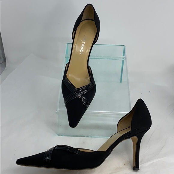 Ellen Tracy 8B Crepe Patent Leather D’Orsay Heels - Picture 3 of 10